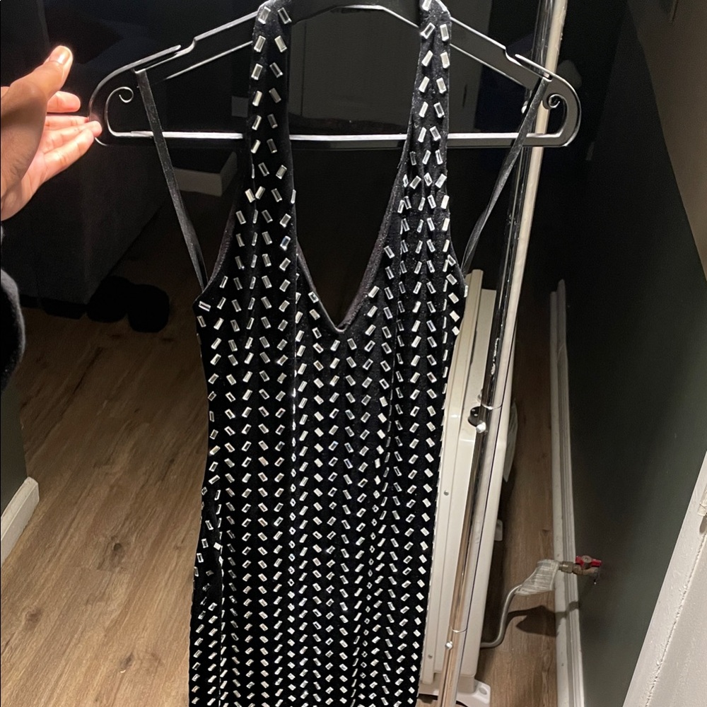 B Darlin Black and Silver Backless Dress
